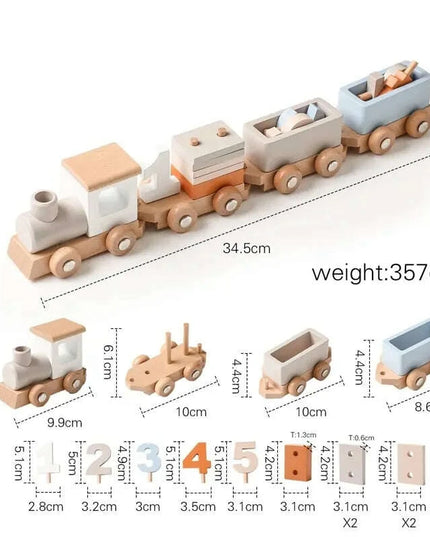 Educational Wooden Train Set for Babies - Montessori-Inspired Learning Toy with Trolley and Number Blocks