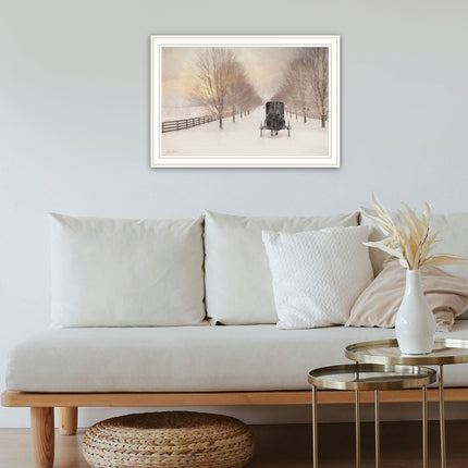 Lori Deiter Snowy Amish Lane White Framed Wall Art - Home Decor Print