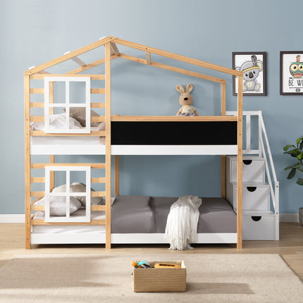 Peekaboo Studio Full Over Full Bunk Bed with Roof, Windows & Storage