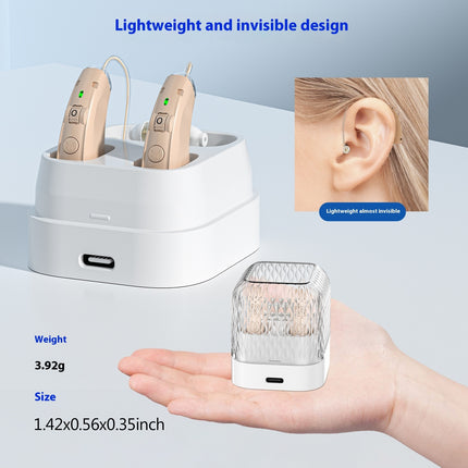 Intelligent Noise Reduction Hearing Aid — 12hr, USB, Silver & Skin Tone | Très Elite