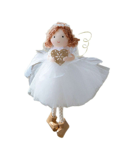 Christmas White Tulle Skirt Golden Wings Angel Girl Pendant