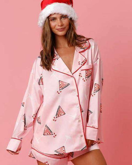 Satin Printed Santa Claus Two-piece Suit Home