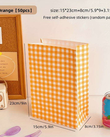 Vibrant Plaid Gift Bags with Coordinating Stickers - 50 Piece Set for All Occasions