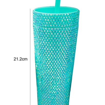 Emerald Elegance Rhinestone-Studded Tumbler for Luxurious Hydration