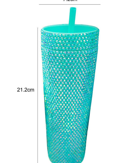 Emerald Elegance Rhinestone-Studded Tumbler for Luxurious Hydration