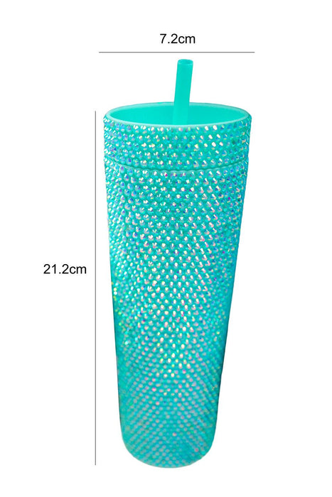 Embellished Rhinestone Green Straw Cup