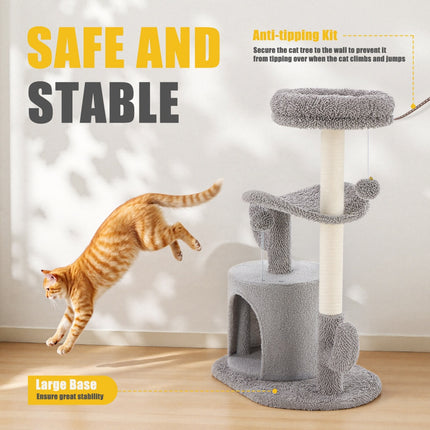 Peekaboo Studio 33" Cat Tree Tower with Scratching Post & Curved Bed