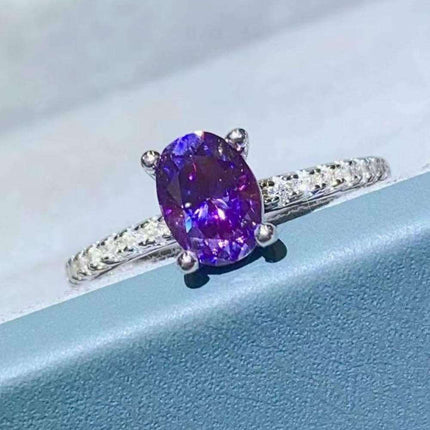 Lavender Lab-Diamond 1 Carat Sterling Silver Ring with Platinum Accents - Luxurious Purple Gemstone Jewelry for an Elegant Touch