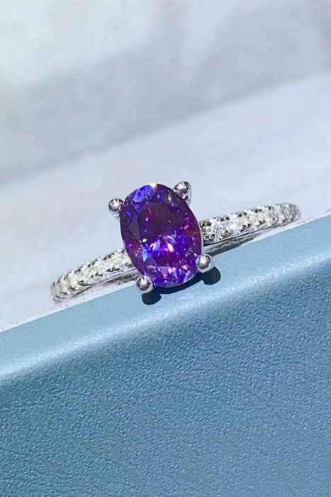 Lavender Lab-Diamond 1 Carat Sterling Silver Ring with Platinum Accents - Luxurious Purple Gemstone Jewelry for an Elegant Touch