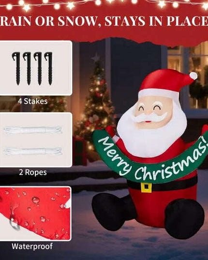 5.8FT Lighted Christmas Inflatable Decoration, Inflatable Santa Claus Holding Banner, Funny Blow Up Yard Decorations With Built-in LED Lights For Holiday Party Front Yard Lawn Garden Decor