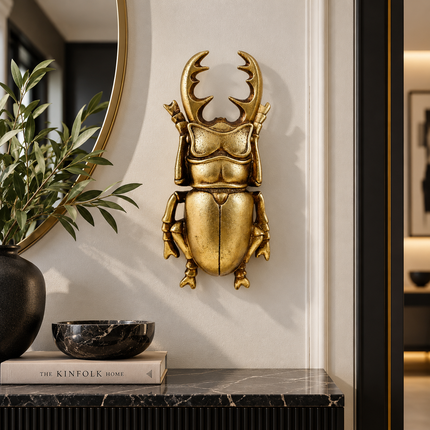 Golden Stag Beetle Wall Sculpture — Resin Wall Hanging | Copper Gold Sculptures & Statues golden-stag-beetle-wall-sculpture-resin-wall-hanging Home Decor > Wall Treatments > Wall Sculptures