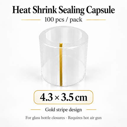 Heat Shrink Sealing Capsules for Glass Bottles — 100pcs, Gold Stripe, 12 Sizes