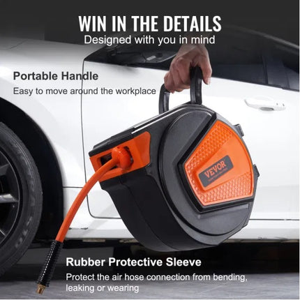 VEVOR Retractable Air Hose Reel with Auto Rewind and Wall Mounting Bra