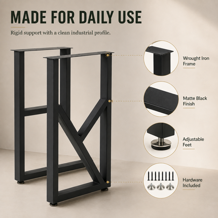 Wrought Iron Table Legs with Integrated Bookshelf Compartment — Modern Bar Stand