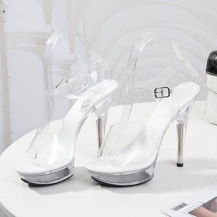 Peekaboo Studio Stiletto Platform Sandals with Transparent Crystal Acc
