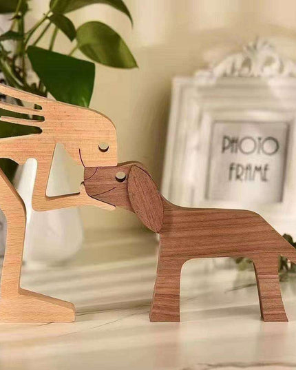 Artisan Crafted Wooden Puppy Family Figurines - Unique Decorative Accents for Your Home