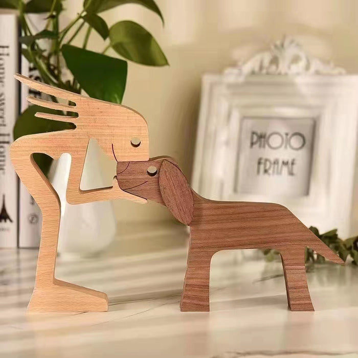 Artistic Wooden Puppy Family Ornaments - Handcrafted Decorative Pieces