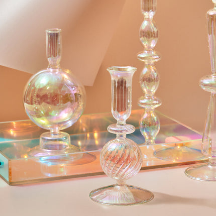 Geometric Borosilicate Glass Candlestick Vase For Home Office Desk Decor