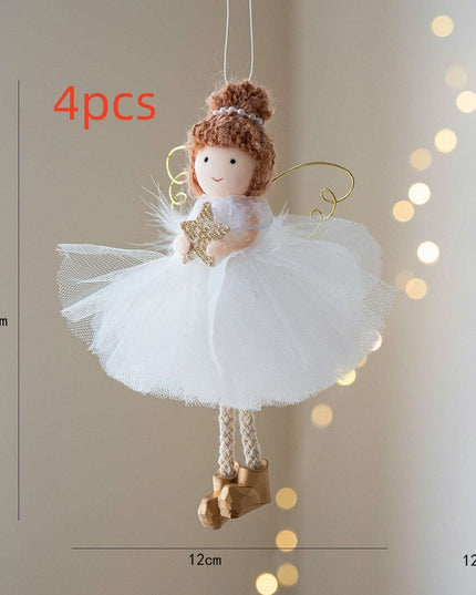 Christmas White Tulle Skirt Golden Wings Angel Girl Pendant
