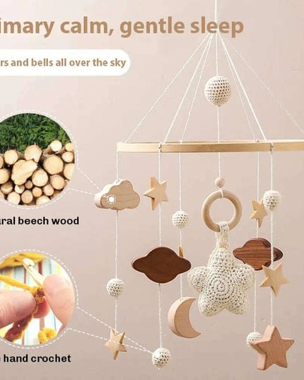 Wooden Musical Baby Rattle Mobile with Crib Bell for Newborns – Infant Hanging Toy Holder for 0-24 Months