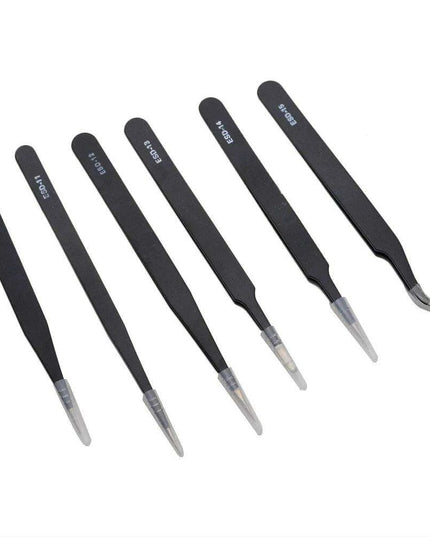 Precision ESD Stainless Steel Tweezers Set - 6 Pieces for Delicate DIY Projects