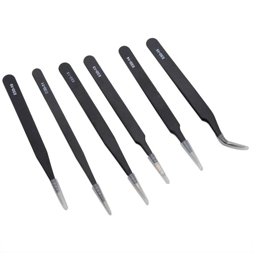 6-Piece Anti-Static Stainless Steel Tweezers Kit for Precision DIY Tasks