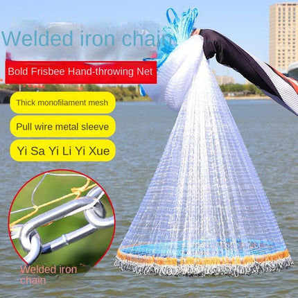 Hand Cast Fishing Net With Large Disc Easy Throw Rubber Mesh Net
