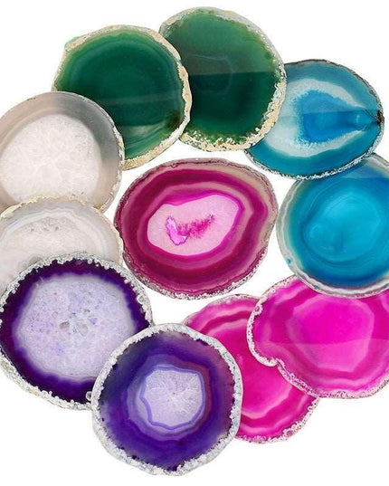Exquisite Natural Agate Stone Coaster Set - Unique Gemstone Drink Holder Trays by Gems Crafts