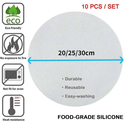 10-Pack Reusable Non-Stick Silicone Steamer Liners for Easy Cooking - Round Mats and Kitchen Accessories - Très Elite