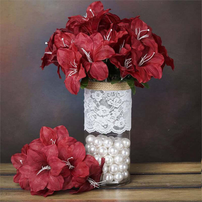 AliKopy 10 Burgundy Artificial Silk Easter Lily Flowers - Realistic Fa