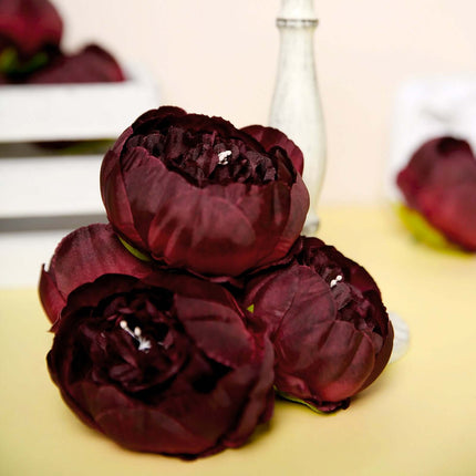 AliKopy 10-Pack Burgundy Artificial Peony Flower Heads - 3" Faux Bloom