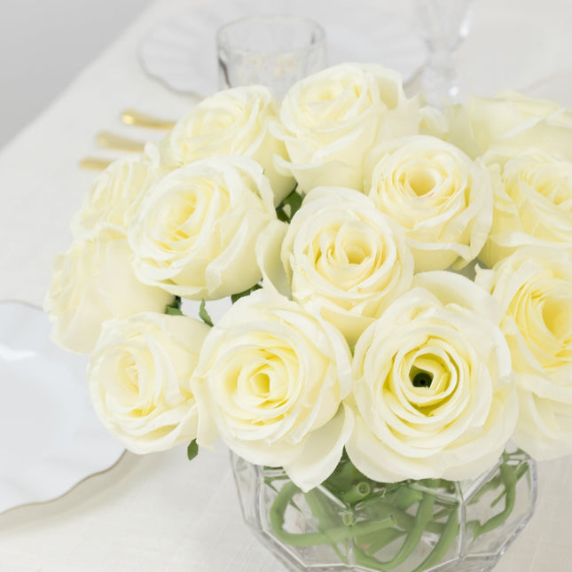 AliKopy 10 Pcs 12" Ivory Silk Roses - Realistic, Perfect for Bouquets