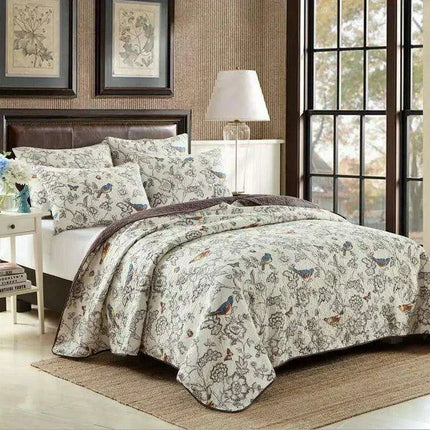 100% Cotton Queen Quilted Bedspread Set- Très Elite