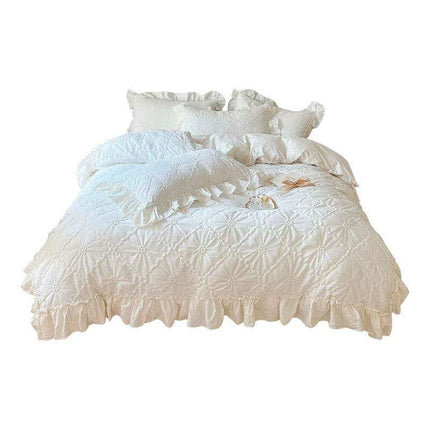 100% Cotton Ruffle Korean Princess Solid White Bedding Sets - Très Elite