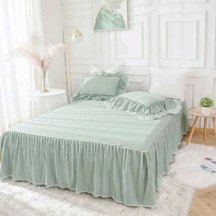 100% Cotton Solid Color Ruffled Bedding Set with Duvet Cover, Bed Skirt, and Pillowcases - Très Elite- Très Elite