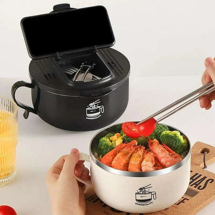 1000ml Insulated Stainless Steel Ramen Bowl with Lid - Perfect for Instant Noodles, Salads, and Soups for 1-2 People - Très Elite