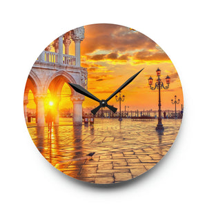Piazza San Marco Wall Clocks - Round and Square Shapes, Multiple Sizes | Vibrant Prints, Keyhole Hanging Slot-Home Décor›Decorative Accents›Wall Arts & Decor›Mirrors & Wall Clocks-Maison d'Elite-8'' × 8'' (Round)-Très Elite