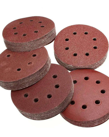 125mm Premium Sanding Discs Set - 100 Assorted Grits with 8-Hole Design for Polishing and Buffing