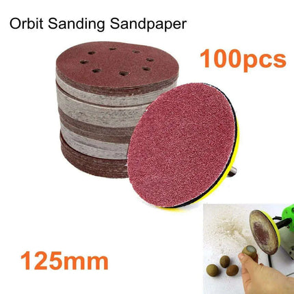 125mm Premium Sanding Discs Set - 100 Assorted Grits with 8-Hole Design for Polishing and Buffing