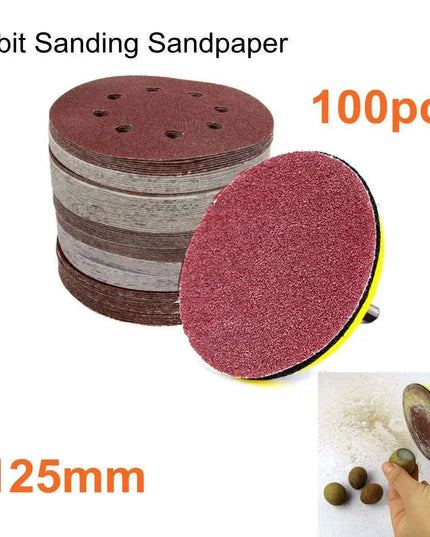 125mm Premium Sanding Discs Set - 100 Assorted Grits with 8-Hole Design for Polishing and Buffing