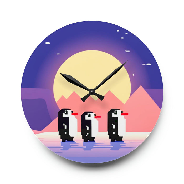 Penguin Pixel Art Acrylic Wall Clocks - Cute Penguin Designs, Durable Material & Effortless Hanging