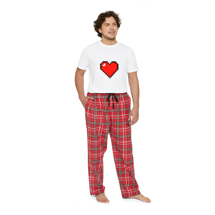 Valentine Red Heart Tartan Men's Luxe Cotton Pajama Ensemble