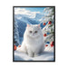 Snow White Cat Christmas Canvas Print - Elegant Design in Chic Black Frame