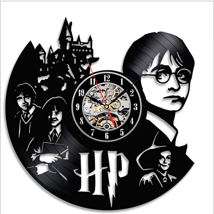 Harry Potter Vinyl Record Wall Clock - Retro Cartoon Style Black Clock