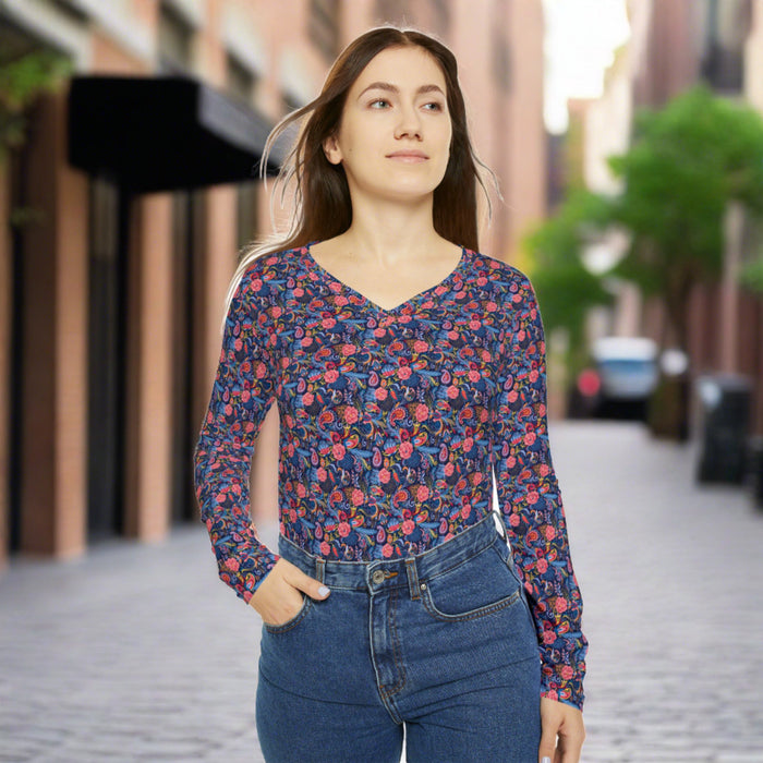 Véronique Paisley Women's Long Sleeve V-neck Shirt - Stylish, Versatile, and Comfortable