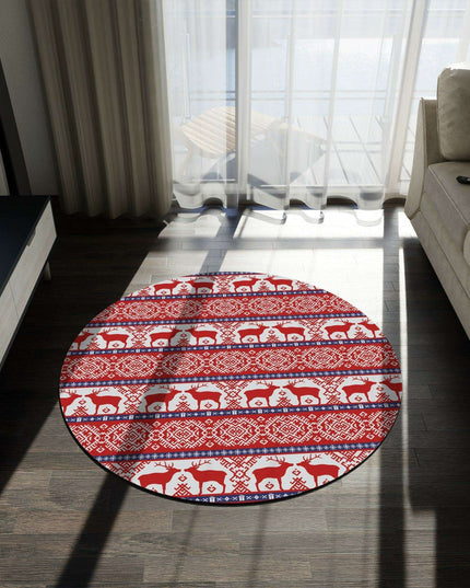 Festive Chenille Round Area Rug - Luxurious Polyester Winter Home Accent