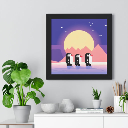 Eco-Framed Pixel Penguin Moonlight Poster - Artful Home Decor