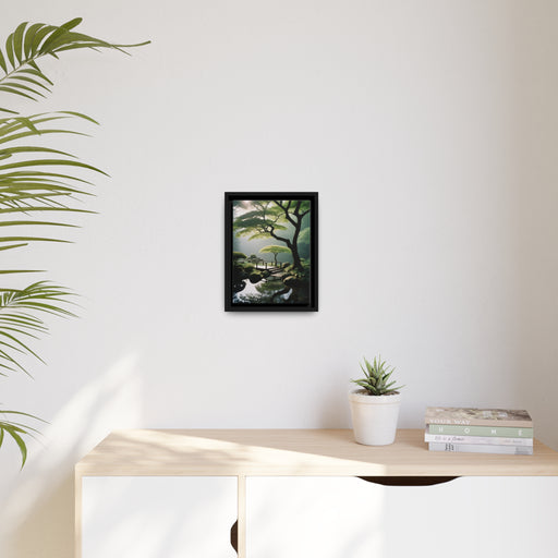 Japanese Garden Canvas Print in Black Pinewood Frame - Sustainable Choice