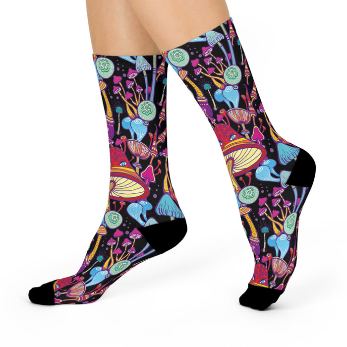 Sleek Black Accent Crew Socks - Fashionable and Cozy Choice for All Sizes