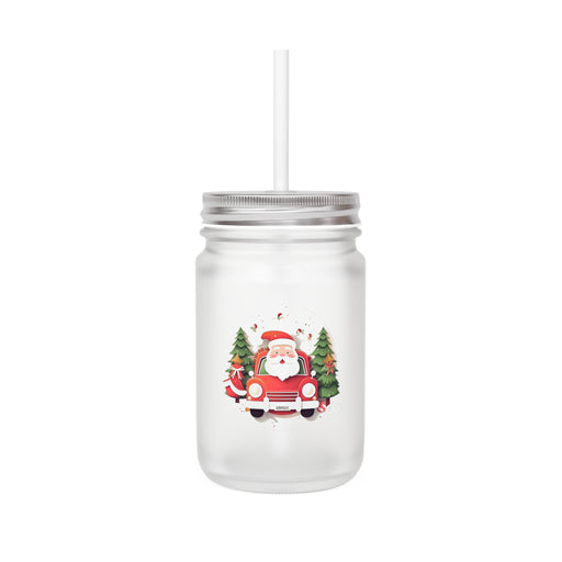 Christmas Frosted Glass Mason Jar Drinking Mug with Lid and Straw - 16oz